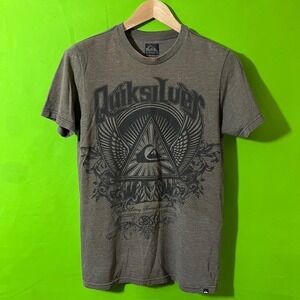 Medium Quiksilver Men's Graphic‎ T Shirt Short Sleeve Crew Neck Brown